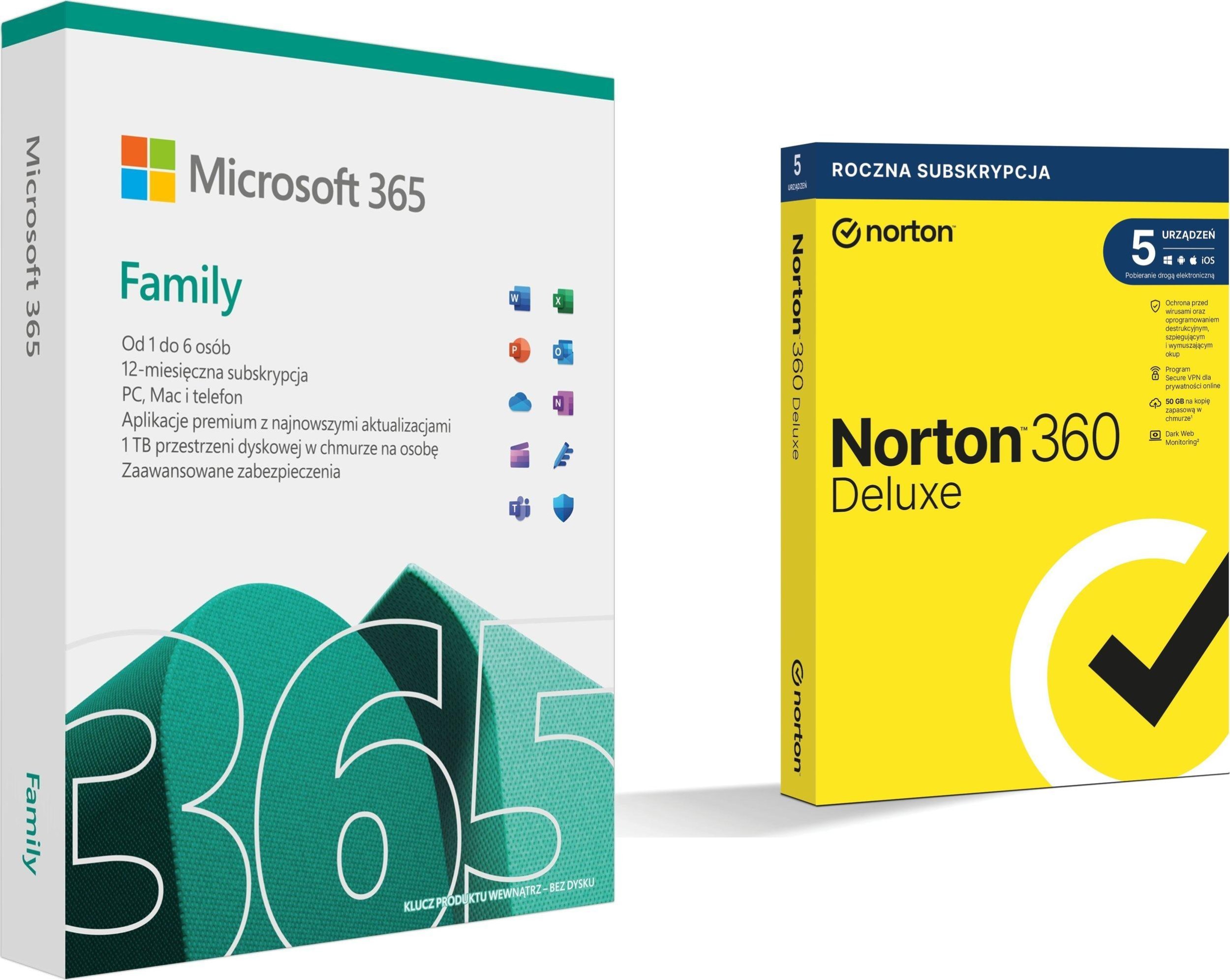 Microsoft 365 Family PL (6GQ-01940) + 360 Deluxe na 5 urządzeń na 12 miesięcy (21408667)