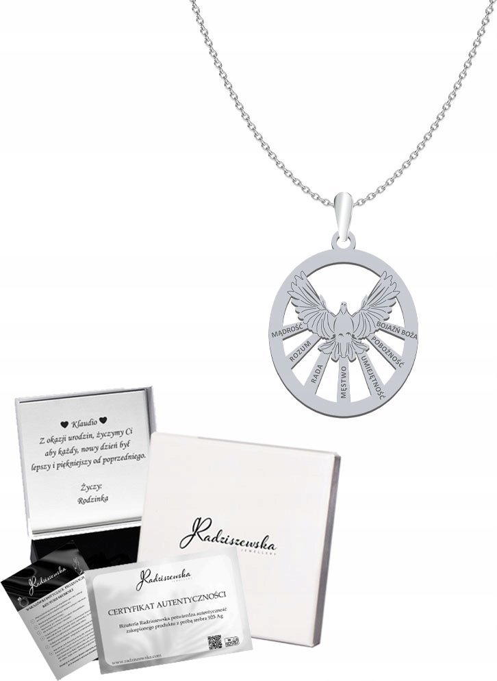 Radziszewska Jewellery Naszyjnik Srebrny z Duchem Świętym na Bierzmowanie Prezent GRAWER GRATIS