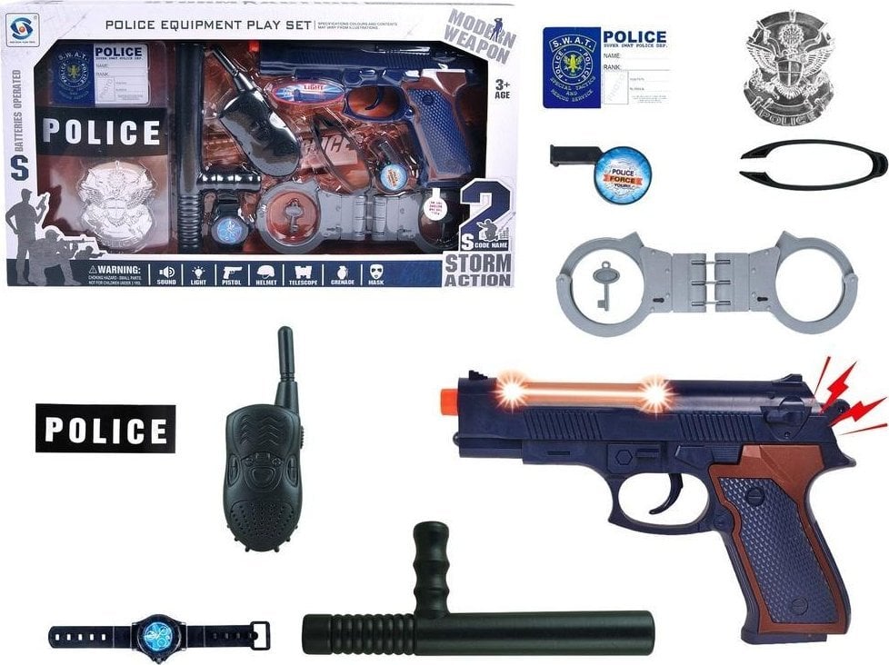 LeanToys Duży Zestaw Policyjny Pistolet z Dźwiękiem Kajdanki Odznaka
