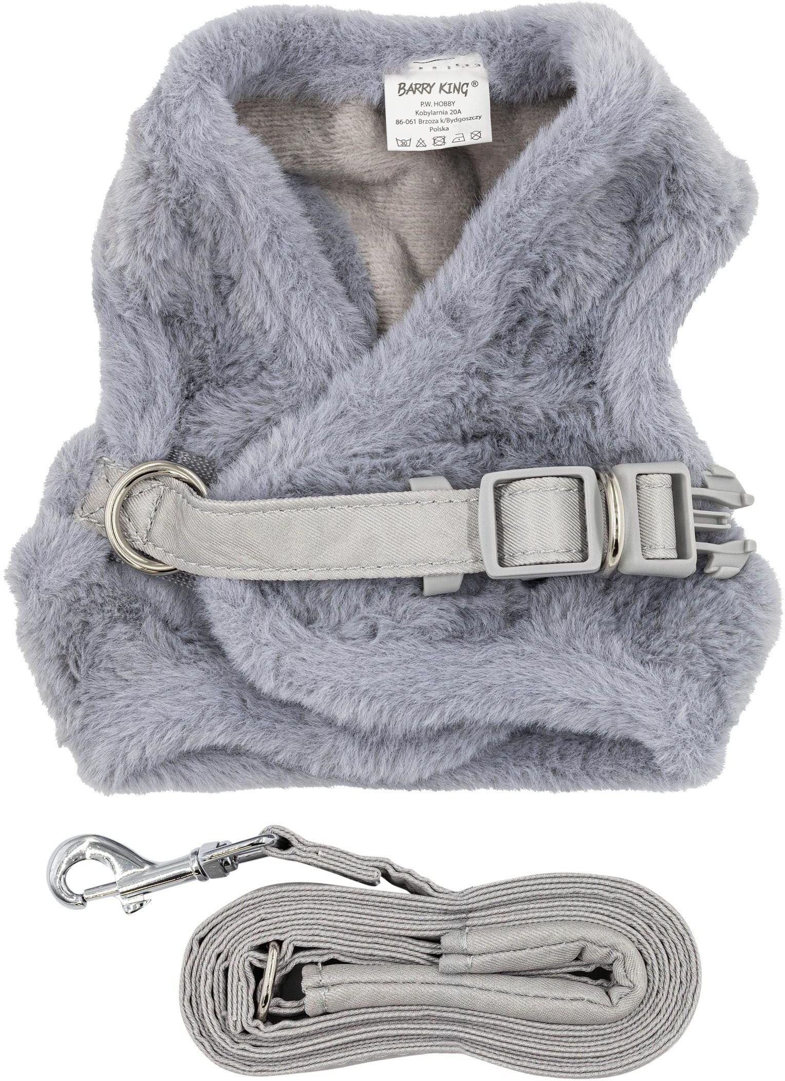 Zestaw, szelki+smycz, dla psa/kota, szary, poliester, rozmiar S, ocieplane