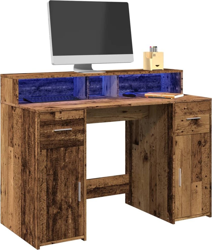 Biurko vidaXL vidaXL Biurko z podświetleniem LED, stare drewno, 120x55x91 cm