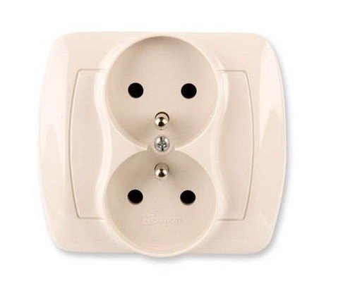 Kontakt-Simon Gniazdo podwójne AKORD Z/U beżowe