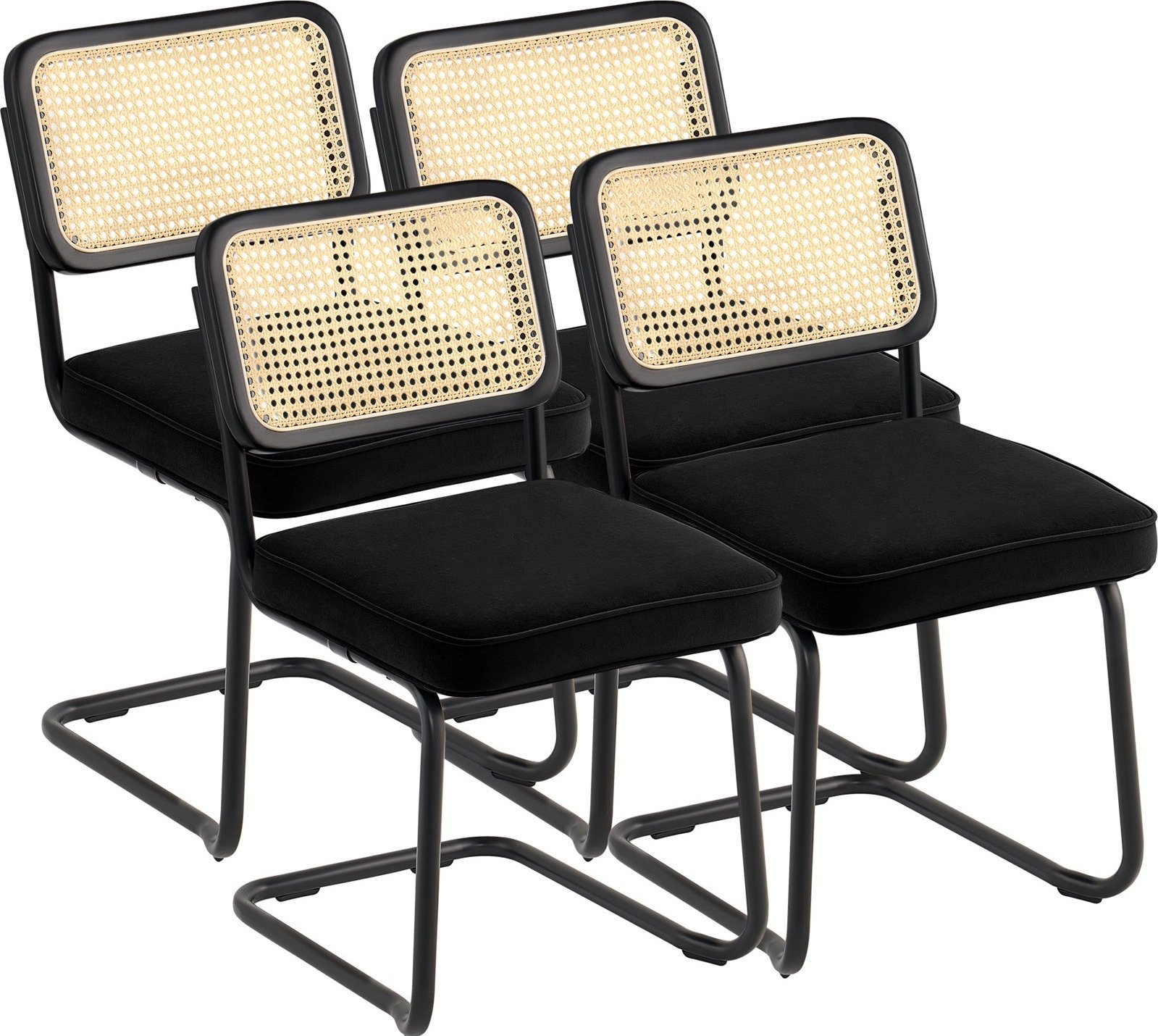 Zestaw 4 czarnych krzeseł z plecionym siedziskiem