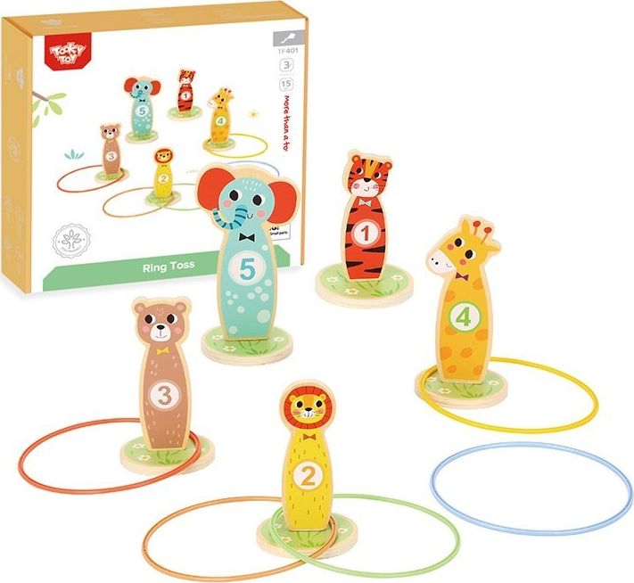 Tooky Toy Drewniana Gra Zręcznościowa Rzut Do Celu Zwierzątka 15 El.!