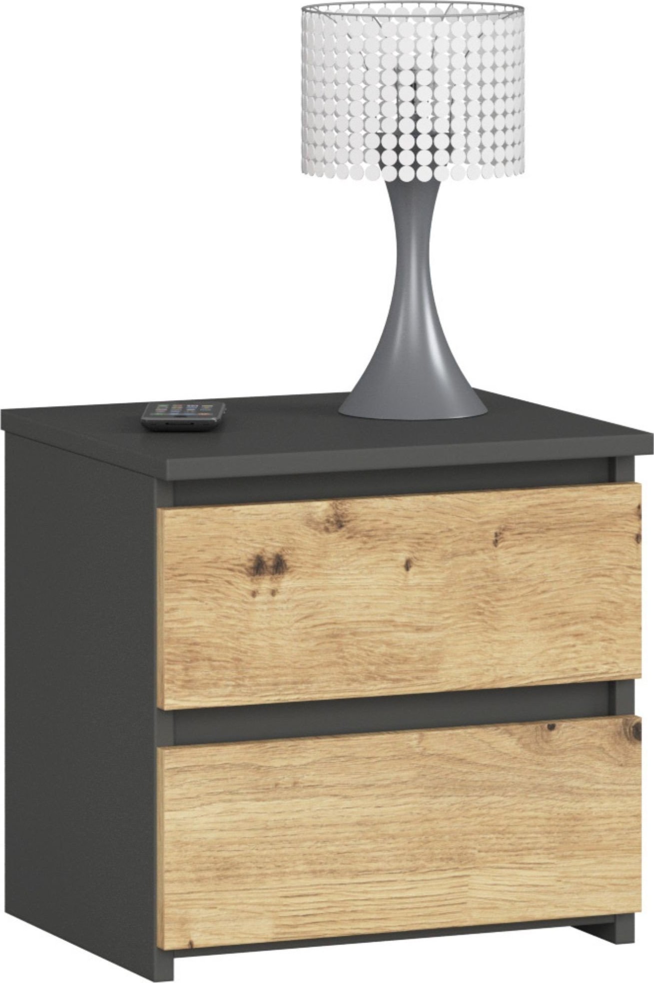 Fabryka Mebli Akord Szafka nocna CL2 40 cm 2 szuflady - grafit szary-dąb artisan