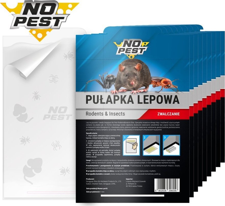 NO PEST 10x Lep na Gryzonie i Insekty Pułapka Lepowa Środek Pułapka na Myszy Szczury Owady Pająki Karaluchy Mrówki Pchły