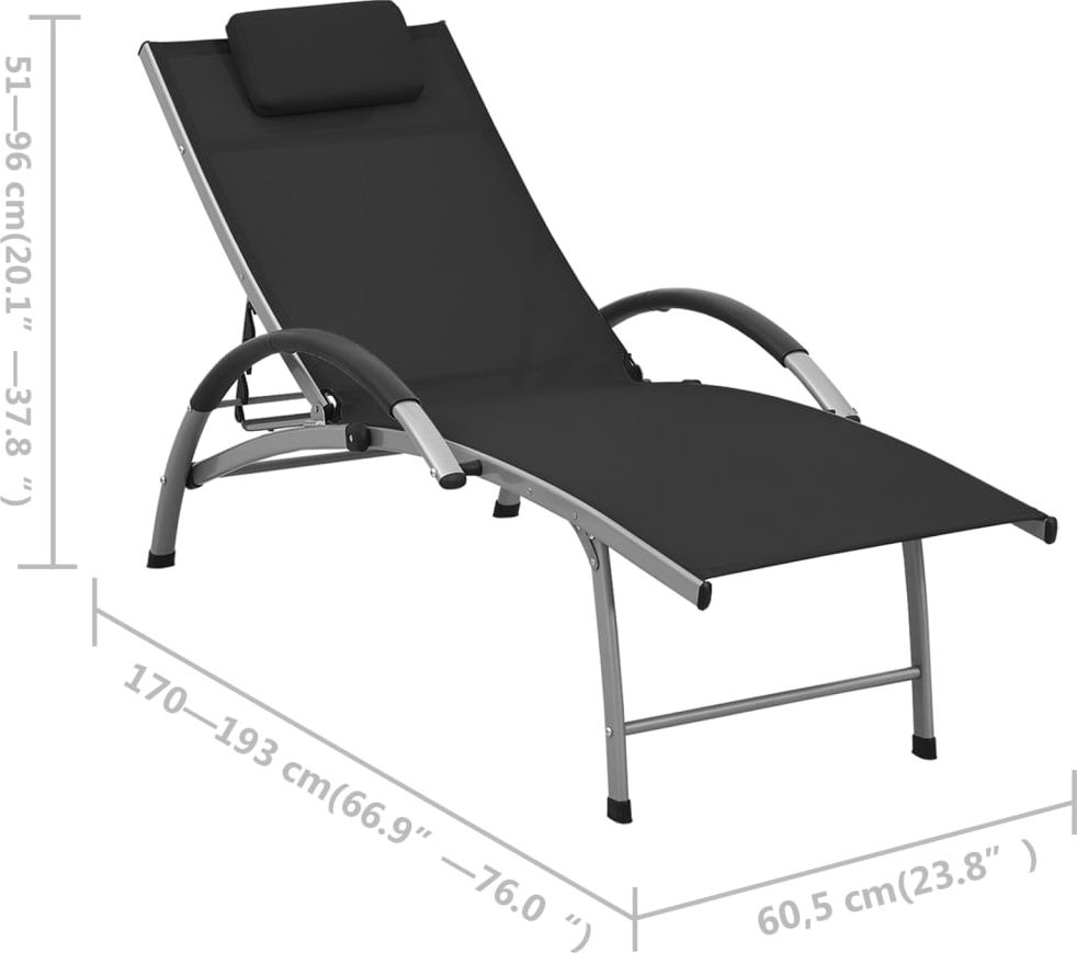 vidaXL Leżak z tworzywa textilene i aluminium, czarny