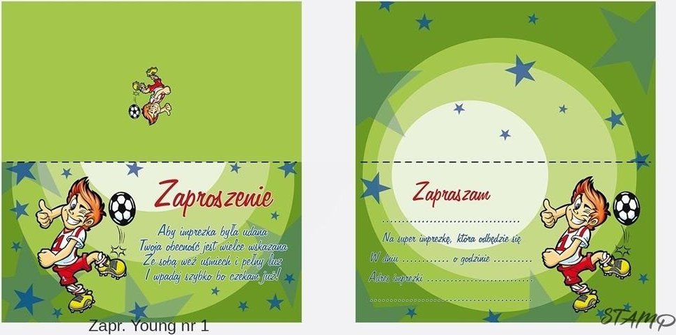 Zaproszenia Young Chłopiec wzór nr 01 10szt