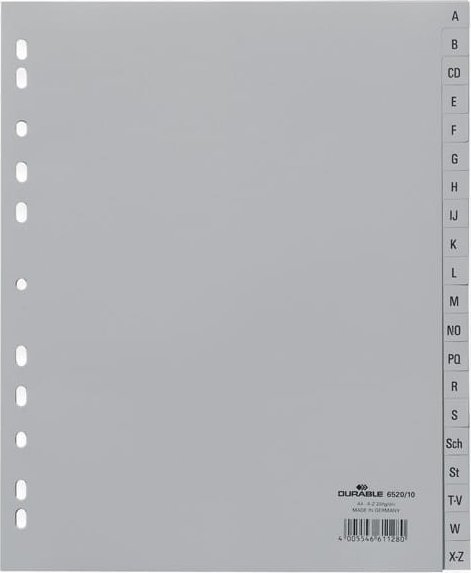 Durable PRZEKŁADKI A4 MAXI PP A-Z ALFABETYCZNE SZARE 20 PRZEKŁADEK DURABLE