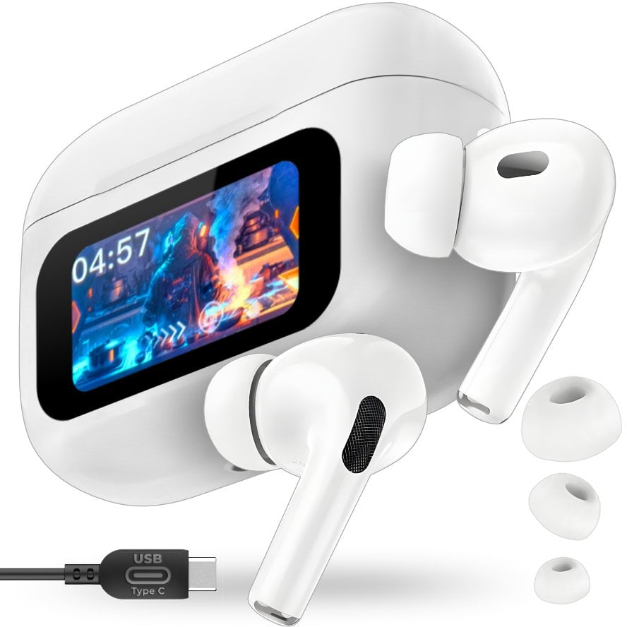 Słuchawki Bezprzewodowe Dokanałowe Douszne Bluetooth ANC Powerbank LCD Buds