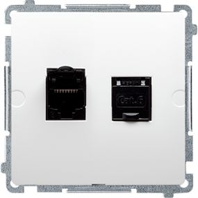 Kontakt-Simon Gniazdo komputerowe Simon Basic podwójne RJ45 kat. 6 z przesłoną biały (BM62E.01/11)