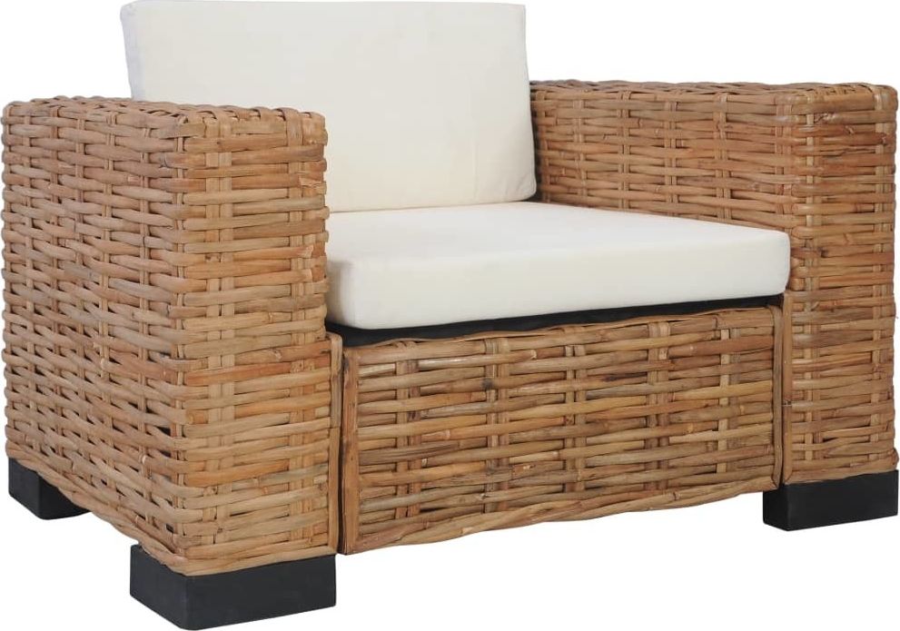 vidaXL Fotel z poduszkami, naturalny rattan