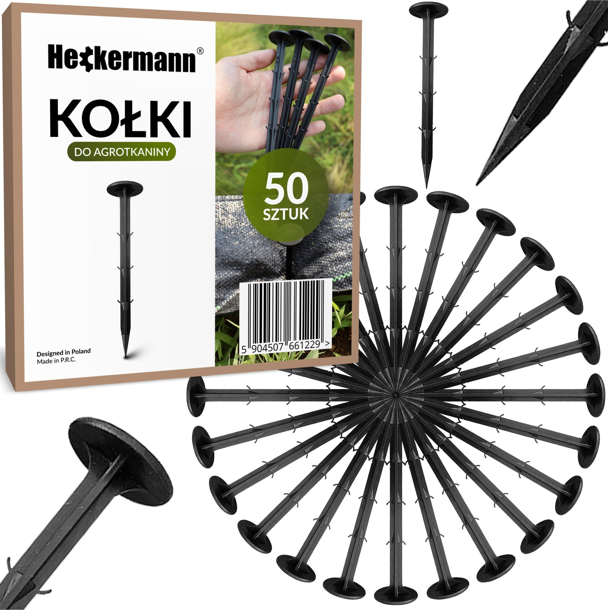Heckermann Kołki Szpilki Do Agrotkaniny 16Cm Czarne - Paczka 50 Szt