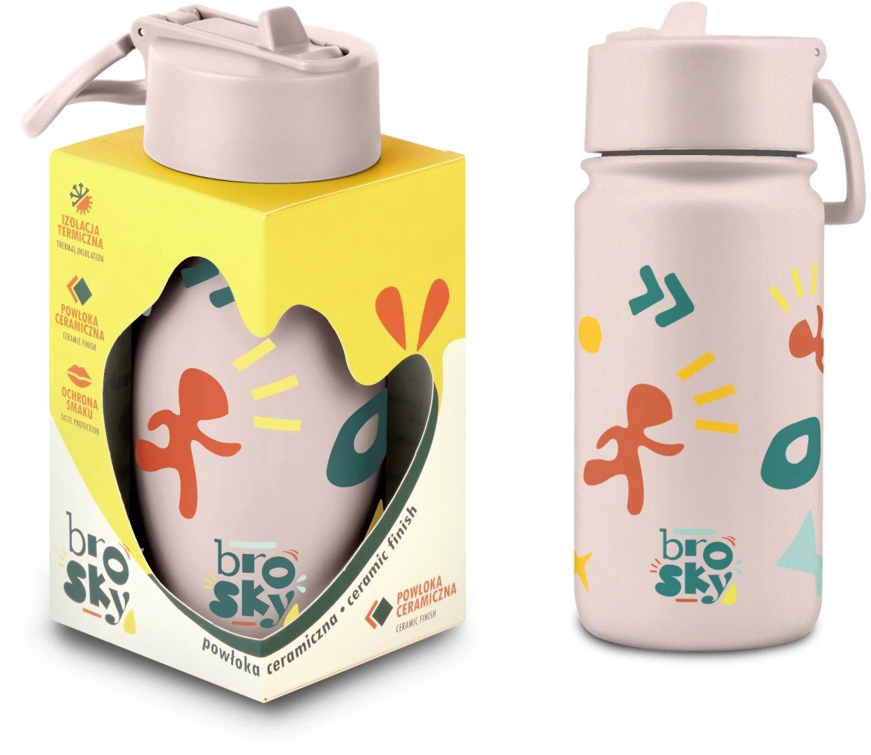 Brosky Pattern Stalowa butelka na wodę w kolorze różowym 450ml