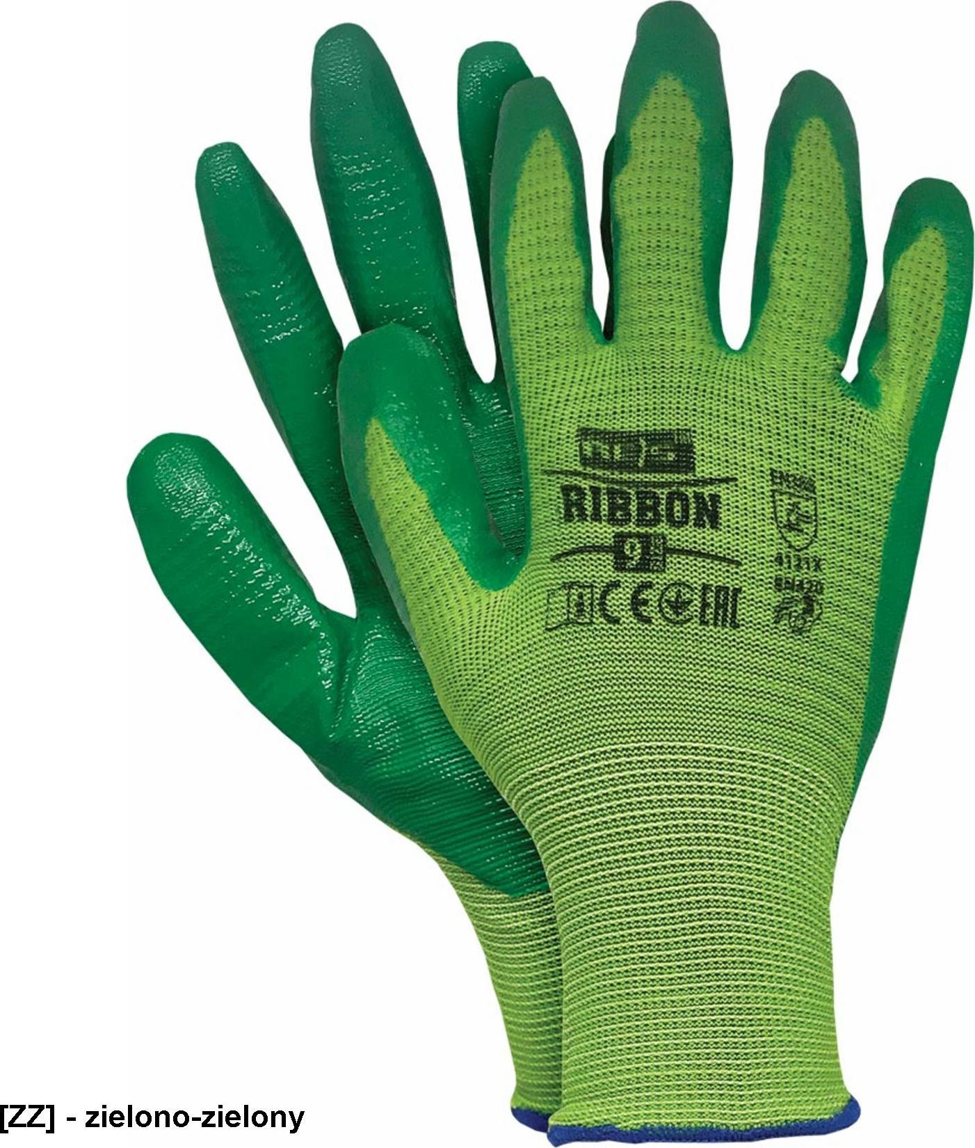 R.E.I.S. RIBBON - Rękawice ochronne wykonane z poliestru (ścieg 13), powlekane nitrylem - Żółto-czarny 11