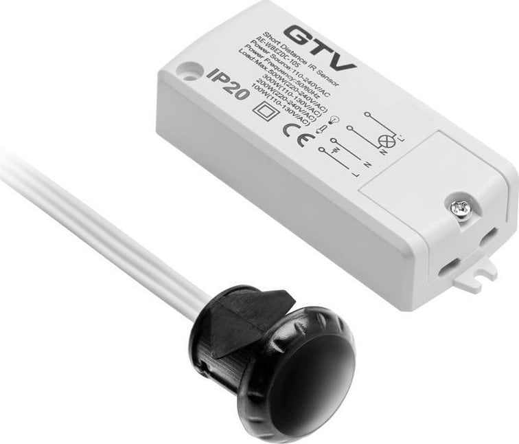 GTV Włącznik bezdotykowy dwubiegowy typu włącznik do oświetlenia max. 500W AC 220-240V 50/60Hz IP20 czarny sensor AE-WBEZDC-10S