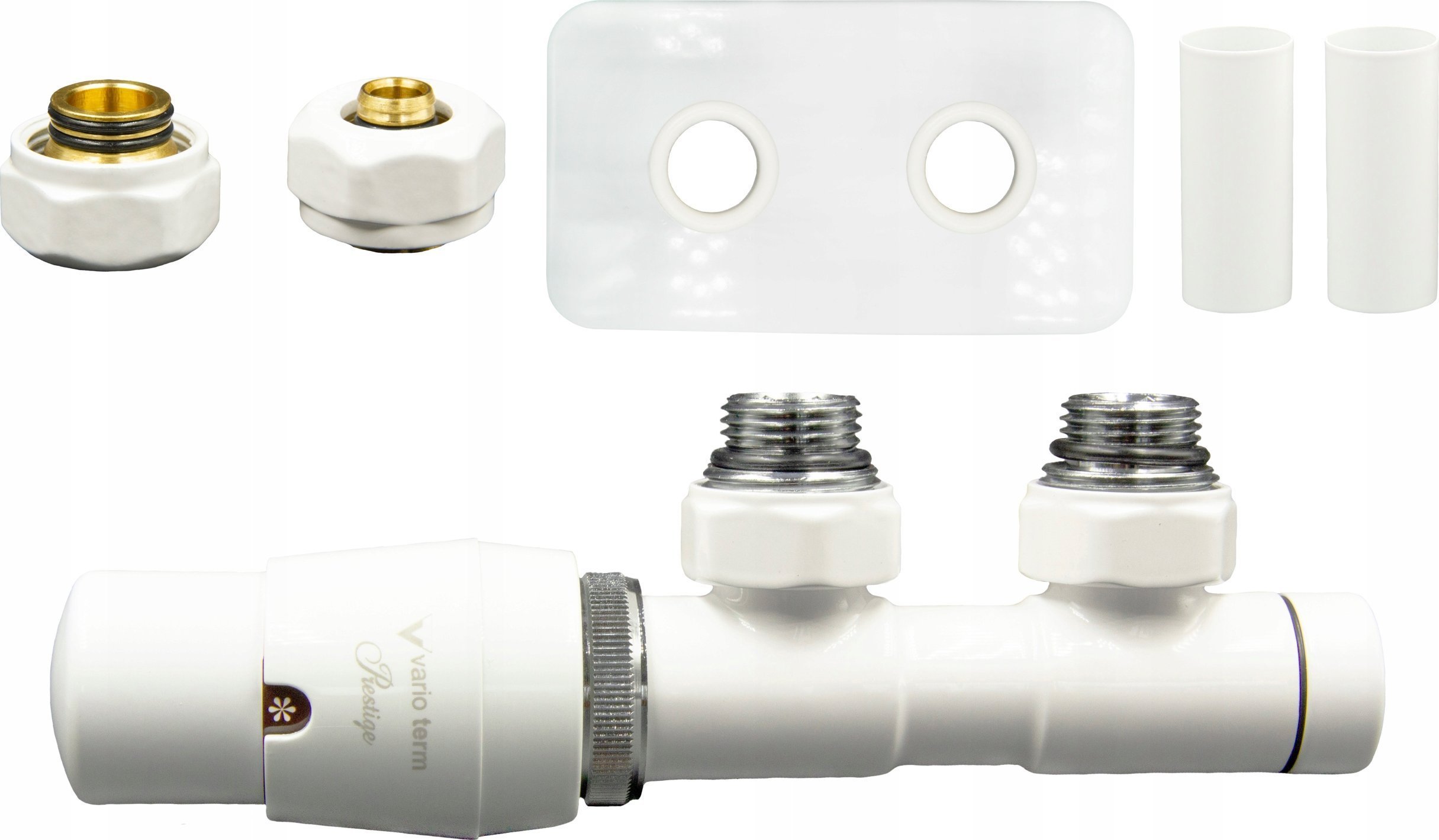 Varioterm Zestaw grzejnikowy Twins All In One lewy biały ze złączkami na pex