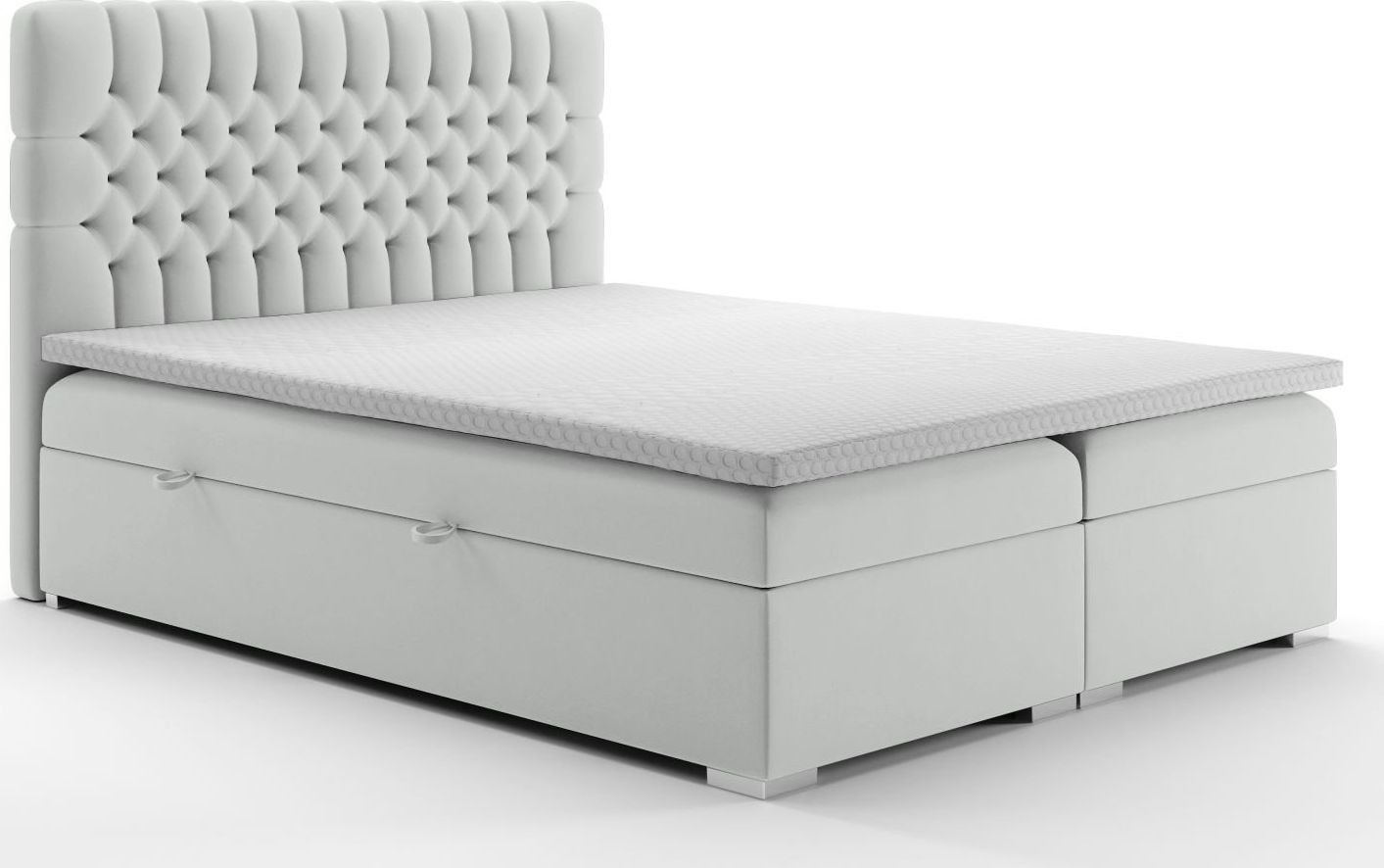 LAVERTO Łóżko kontynentalne RUBID 160x200 jasno szare velvet z pojemnikiem