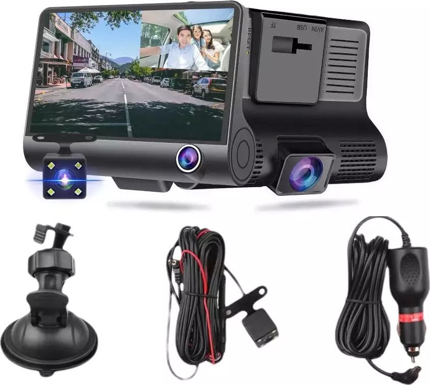 RoGer 3in1 Car video recorder with integrated front / rear / inside camera / Full HD / 170 degree view
