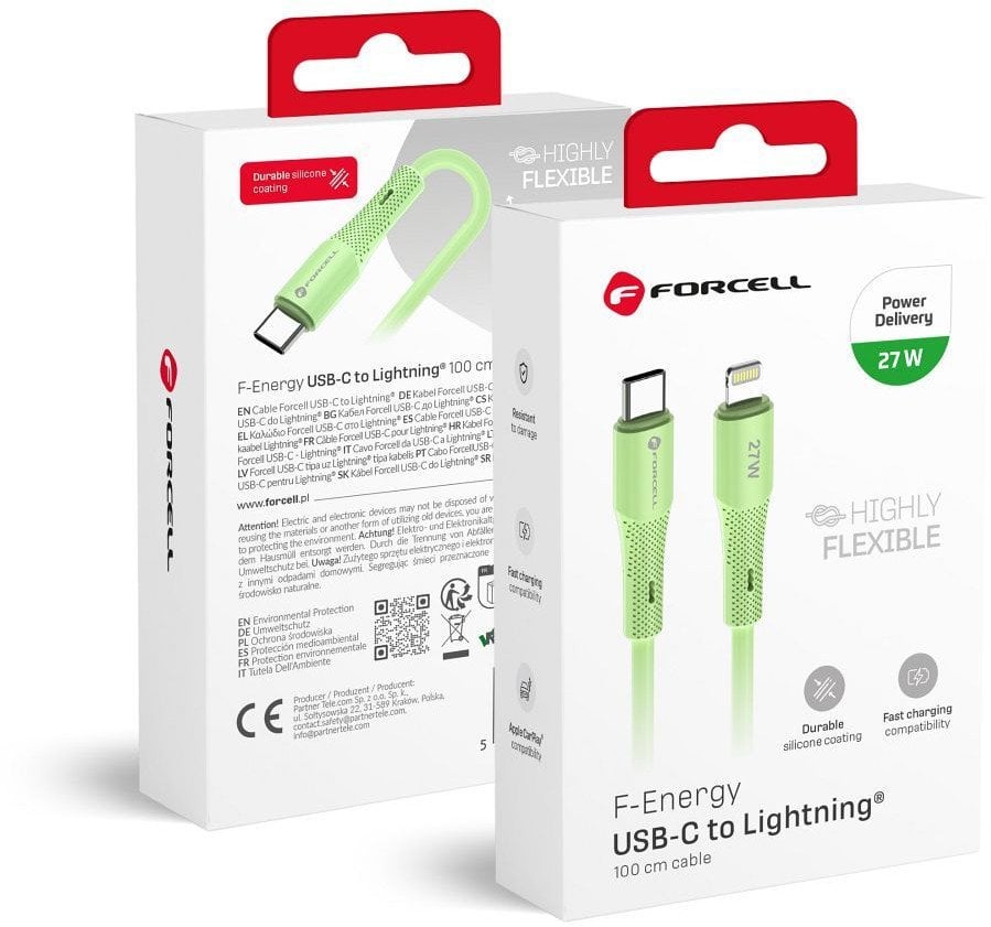 Kabel USB ForCell USB-C - Lightning 1 m Zielony