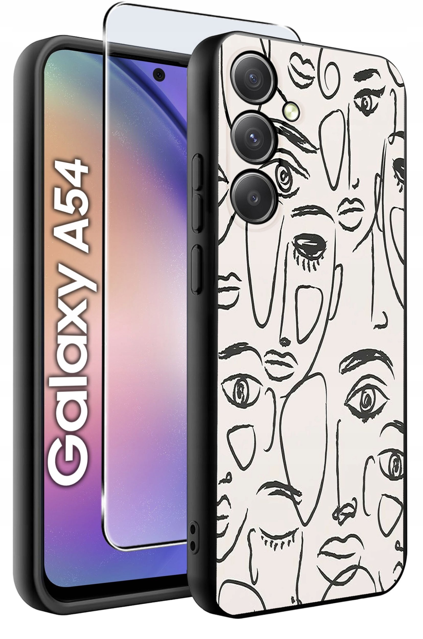 ETUI do Samsung A54 5G WZORY | SILIKONOWE MATT CASE + SZKŁO 9H