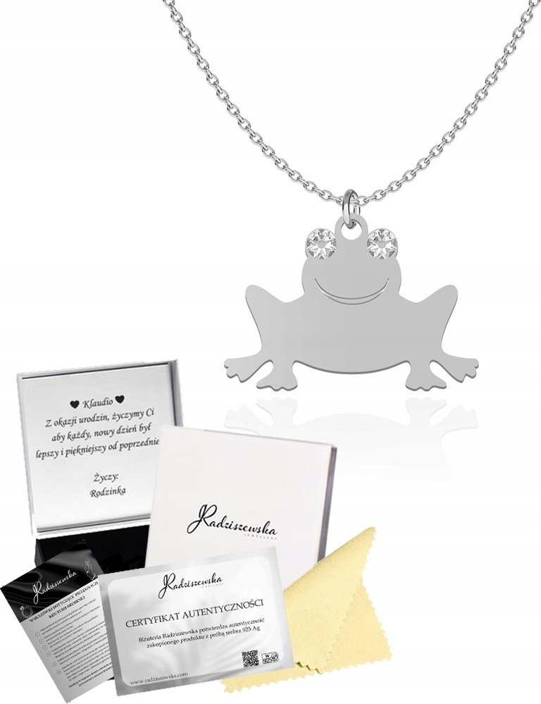 Radziszewska Jewellery Naszyjnik Srebrny z Żabą Żabka 925 Łańcuszek GRAWER DEDYKACJA GRATIS