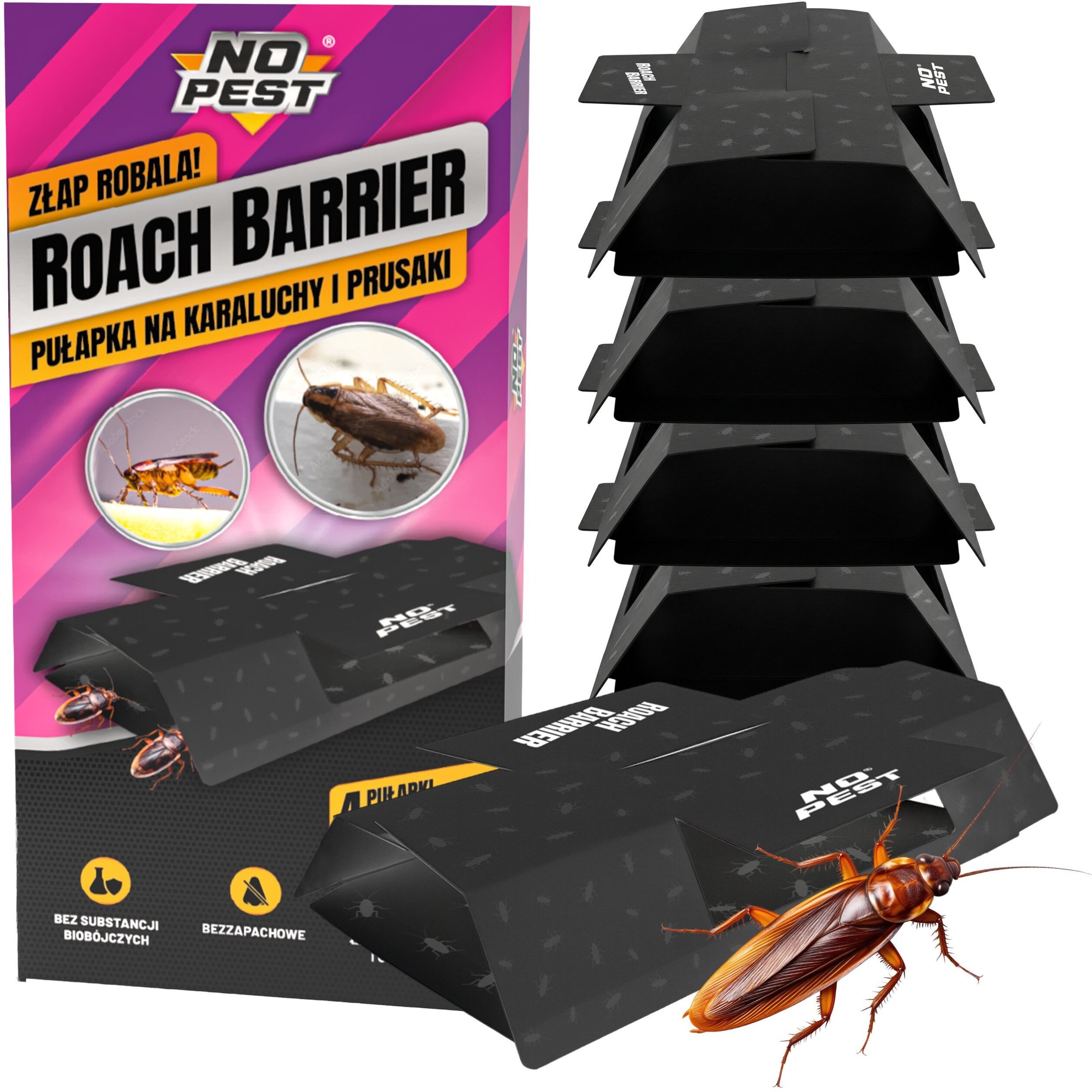 Lep Pułapka Lepowa na Karaluchy Prusaki Karaczany Pluskwy Rybiki Mrówki i Inne Owady Pełzające "Roach Barrier" (4 szt)