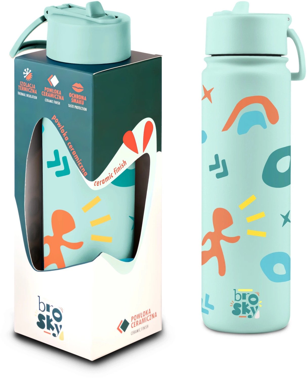 Brosky Pattern Stalowa butelka na wodę w kolorze miętowym 680ml