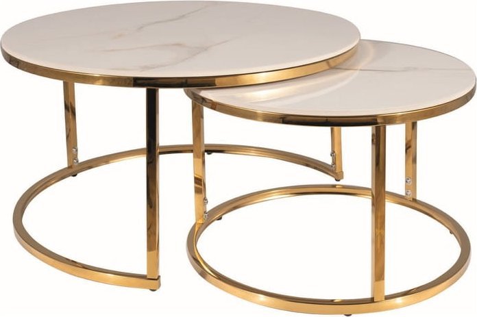 Signal Ława PORTAFINO A biała efekt marmuru/złota (zestaw)