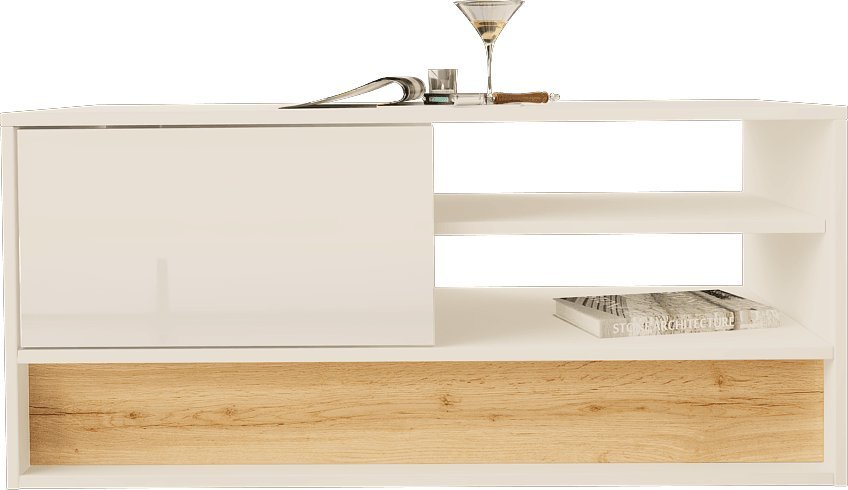 MEGSTYL DWUSTRONA ŁAWA 100CM Z WSTAWKĄ DĄB WOTAN - VISION 06 Biały - Wotan mat - Biały połysk