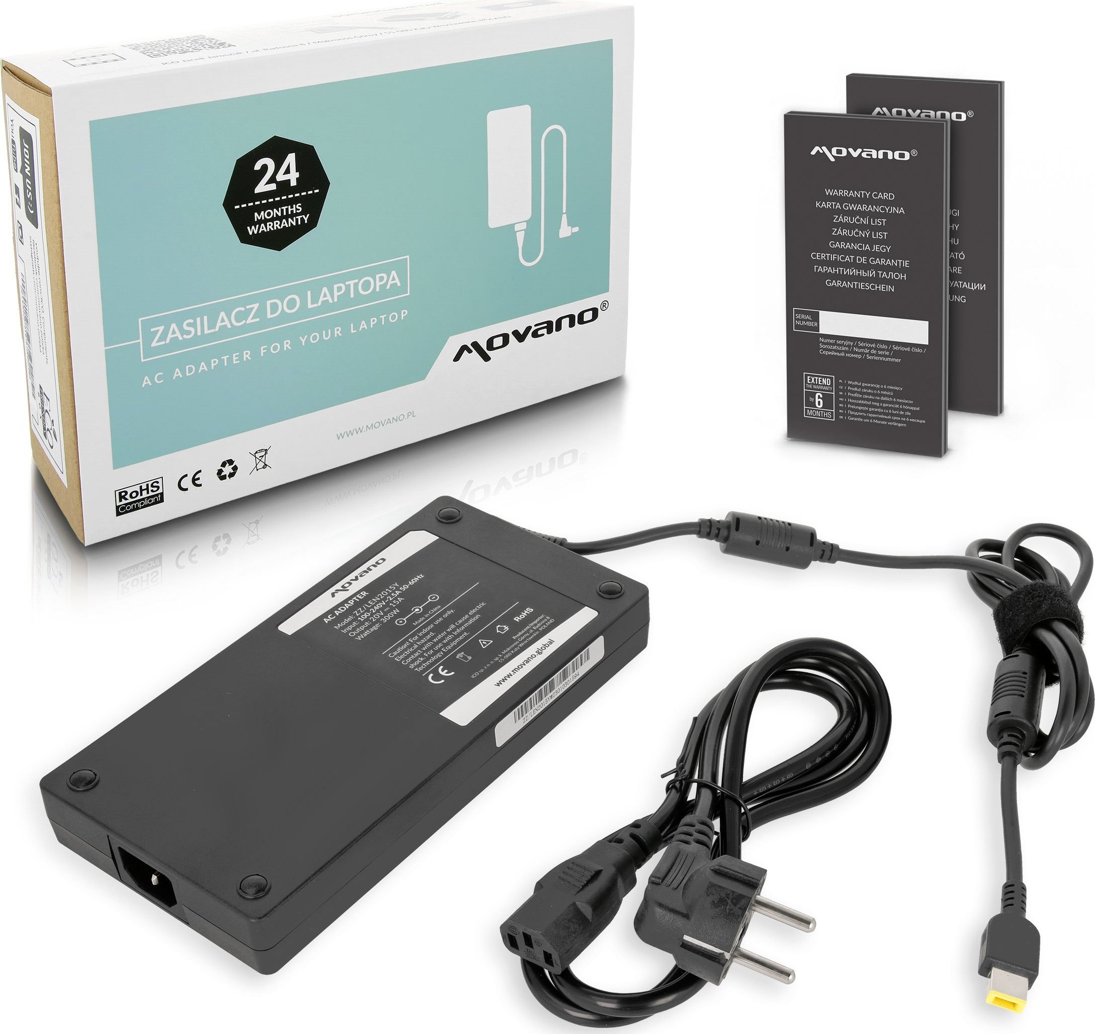 Zasilacz do laptopa Movano Ładowarka do Lenovo 20v 15a 300W 11.0x4.5mm Yoga