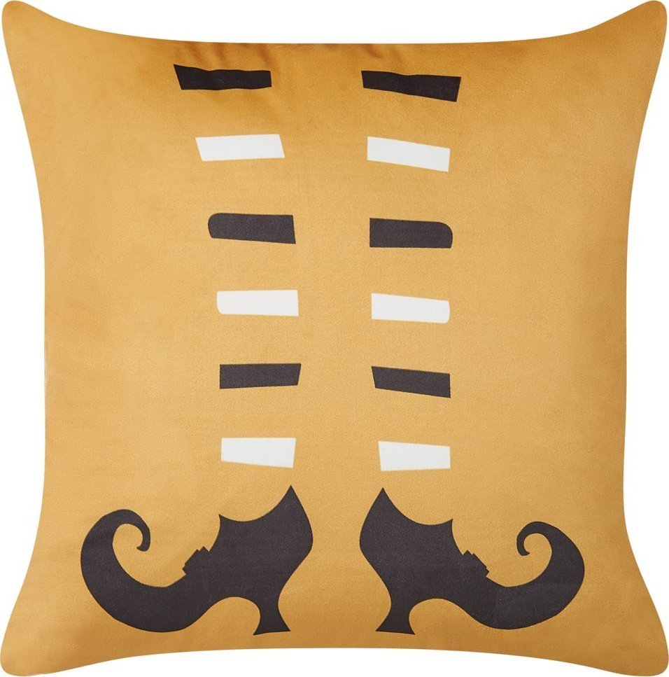 Beliani Welurowa poduszka dekoracyjna z motywem w buty wiedźmy 45 x 45 cm pomarańczowa COVASNA!