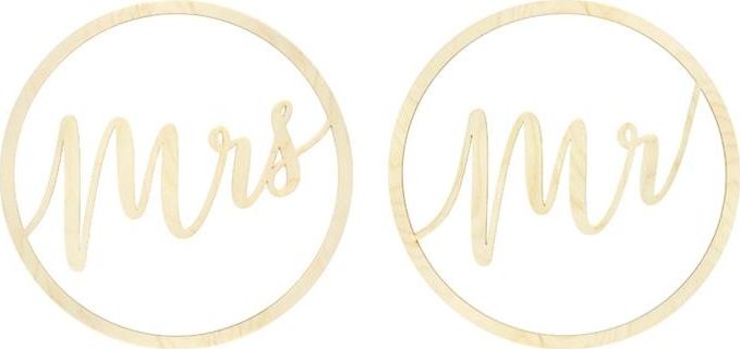 Party Deco Drewniane zawieszki ślubne, Mr Mrs, 38 cm, 2 szt. uniwersalny
