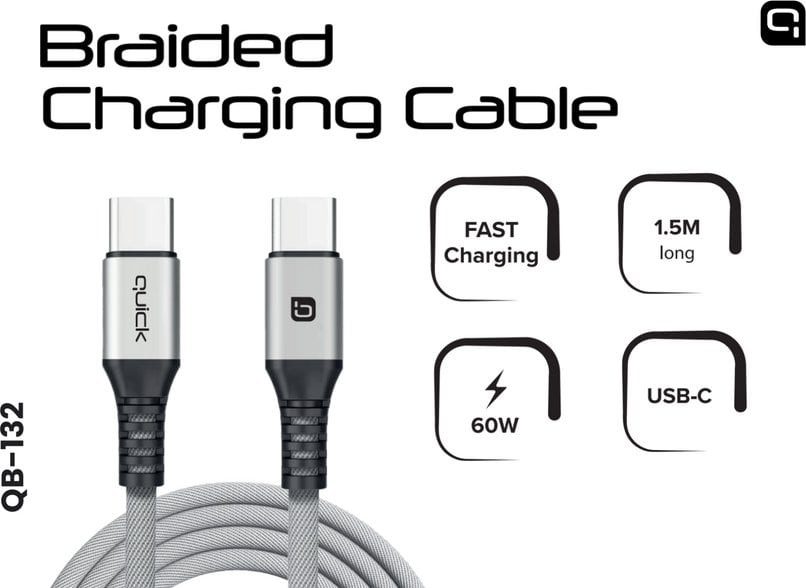 Kabel USB Quick USB-C - USB-C 1.5 m Szary (4752168141274)
