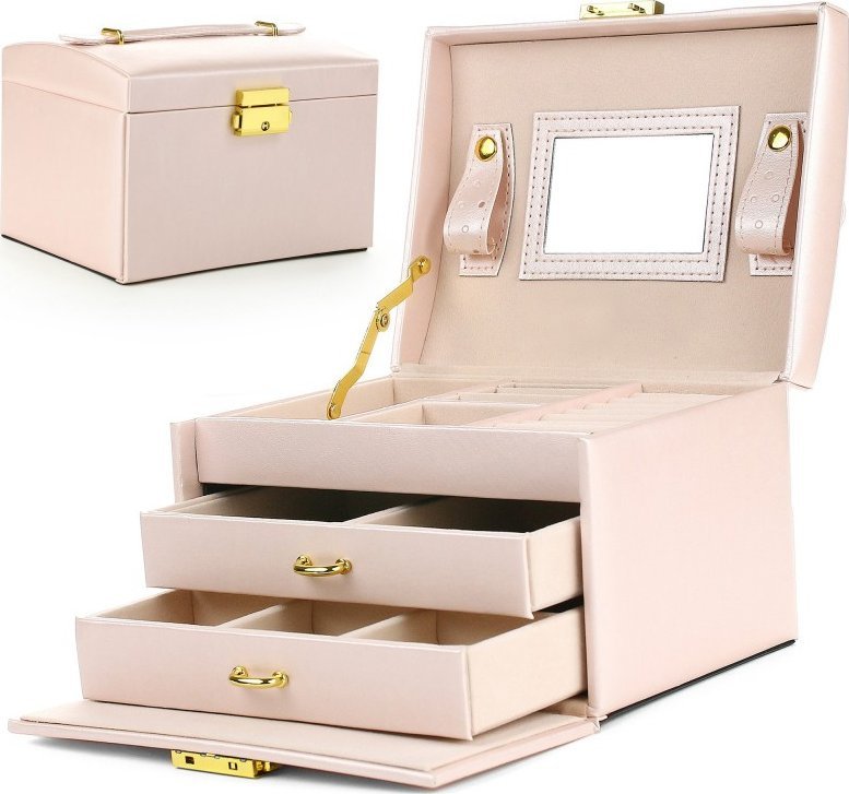 Szkatułka na biżuterię, kuferek w kolorze pudrowego różu PD49PR