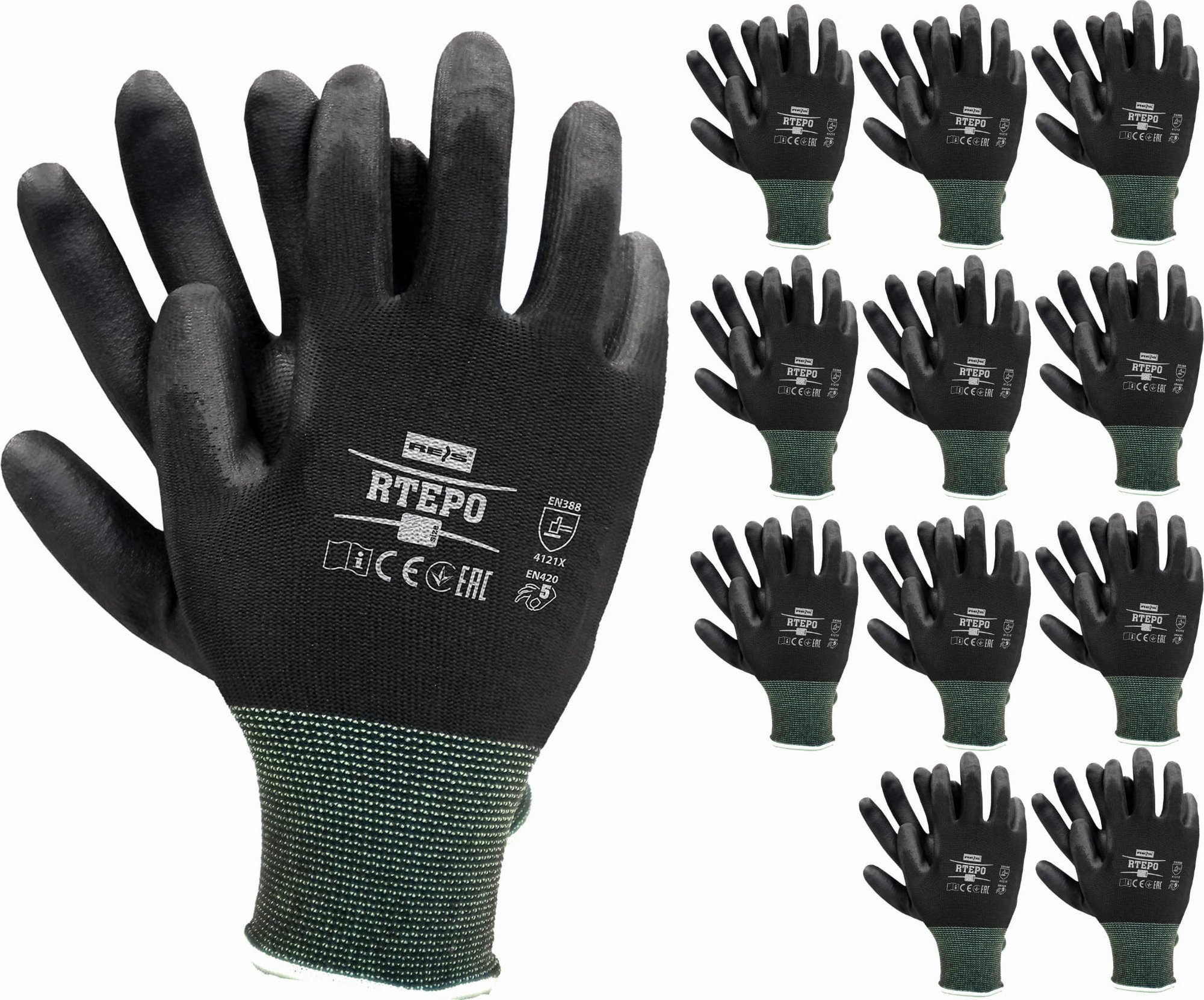 Reis Rękawice robocze / Czarne / RTEPO_BB - 12 par (8 - M)