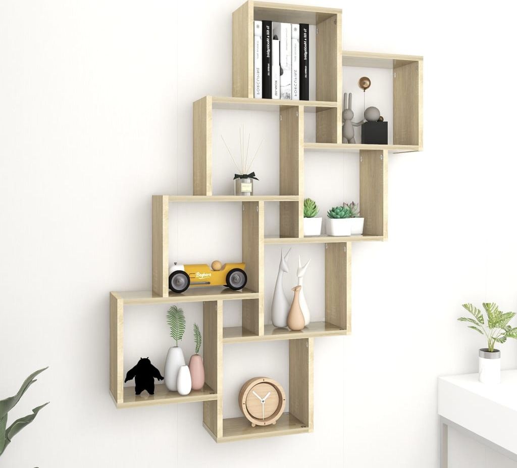 vidaXL Półka ścienna, kostka, dąb sonoma, 90x15x119 cm, płyta