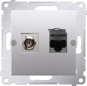Kontakt-Simon Gniazdo antenowe i komputerowe Simon 54 typu F i RJ45 kat. 6 srebrny mat (DASFRJ45.01/43)