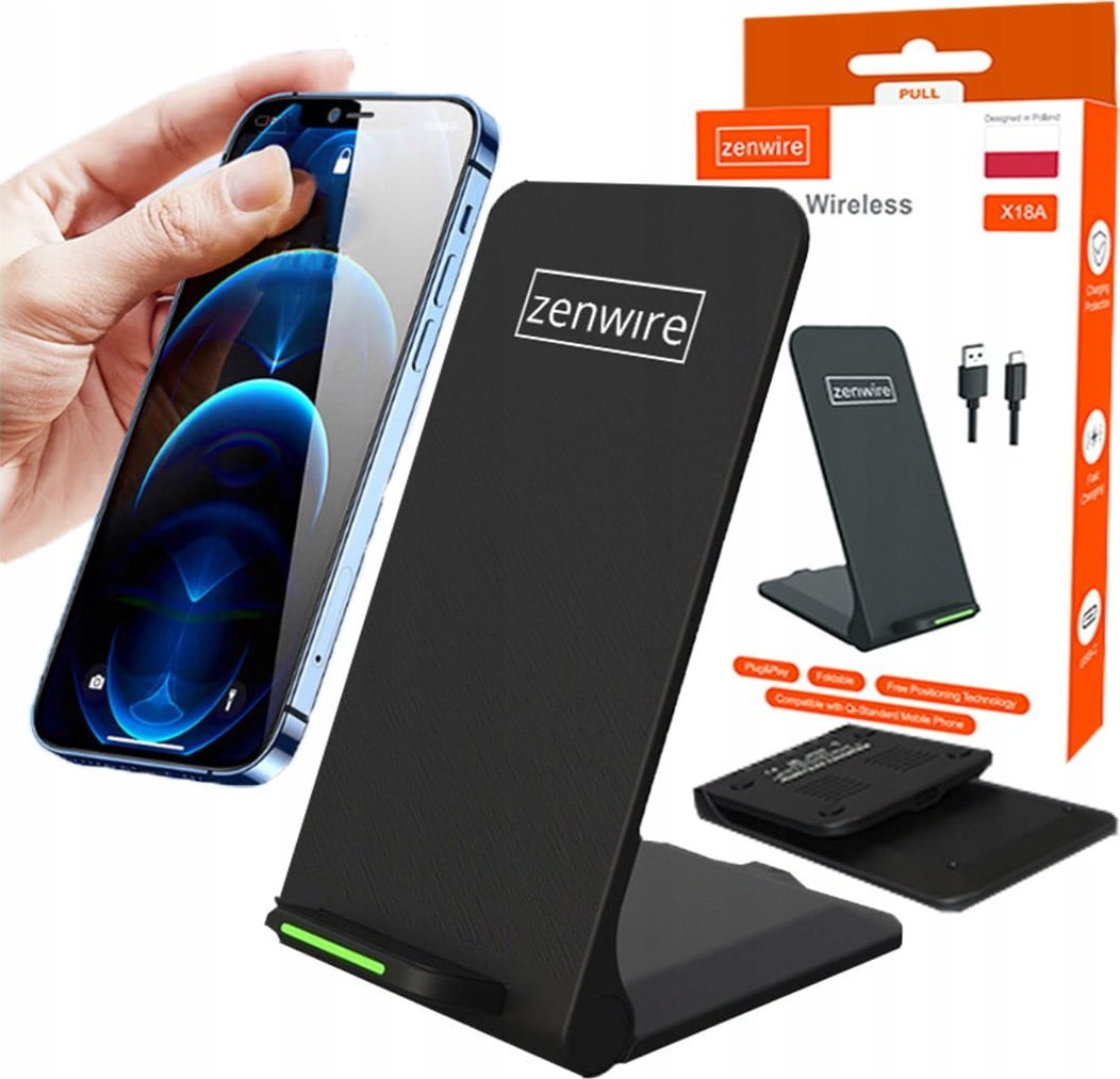Ładowarka Zenwire Szybka Bezprzewodowa Ładowarka Indukcyjna Stacja Ładująca USB-C QI 15W FAST X18A