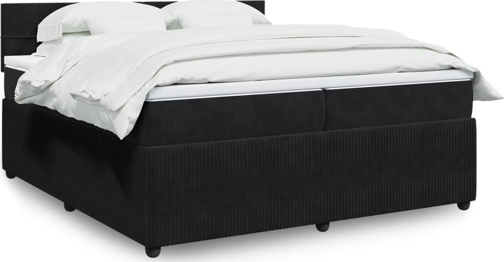 Łóżko Kontynentalne Z Materacem, Czarne, Aksamit 200X200 Cm