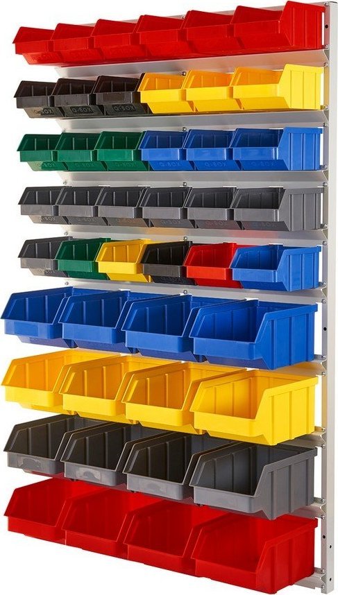 qBox Regał do pojemników warsztatowych, wiszący. Wym: 1610x940x380mm 46 pojemników (Regał bez pojemników)