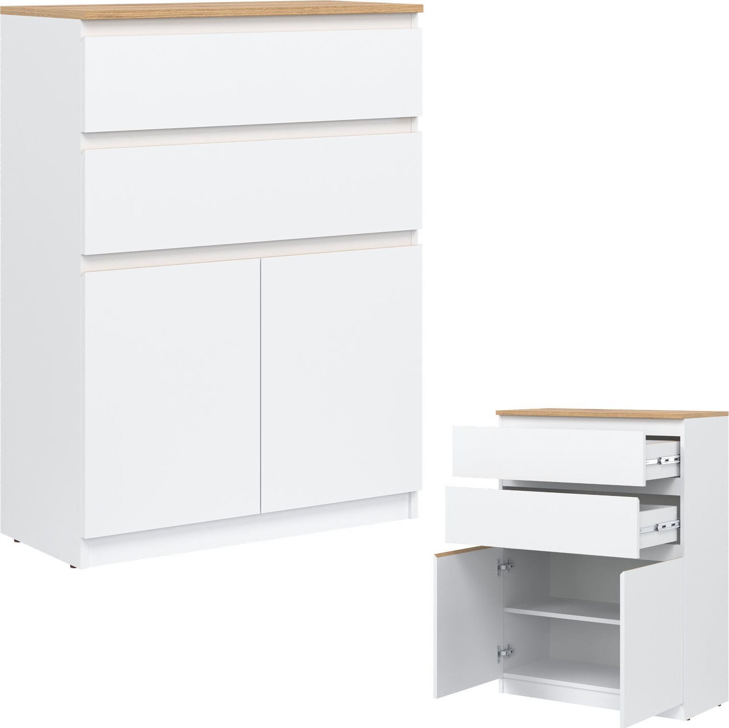 BogFran Komoda wysoka z szufladami dąb Biała REMI RM05