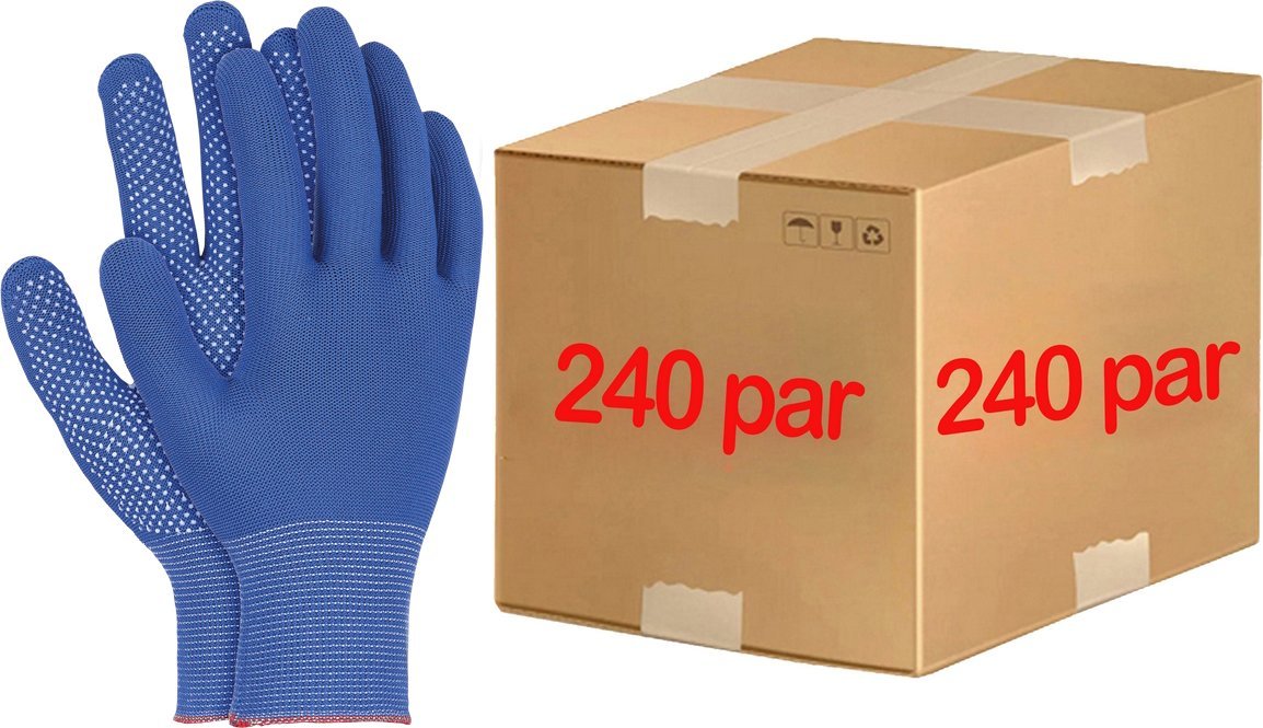 Ogrifox Rękawice robocze / niebiesko-białe / Rozmiar: 9 - L / OX-DOTUA_NW - 240 Par