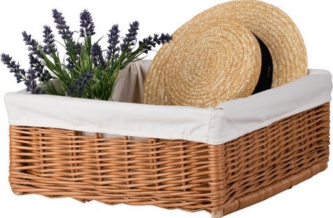 WickerPL Skrzynka wiklinowa obszyta jasnym materiałem 60X40 H12 CM