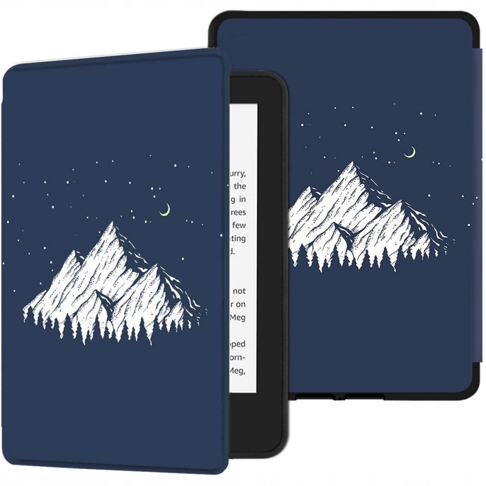 Etui na czytnik do Kindle Paperwhite 12 Colorsoft, granatowe z motywem gór