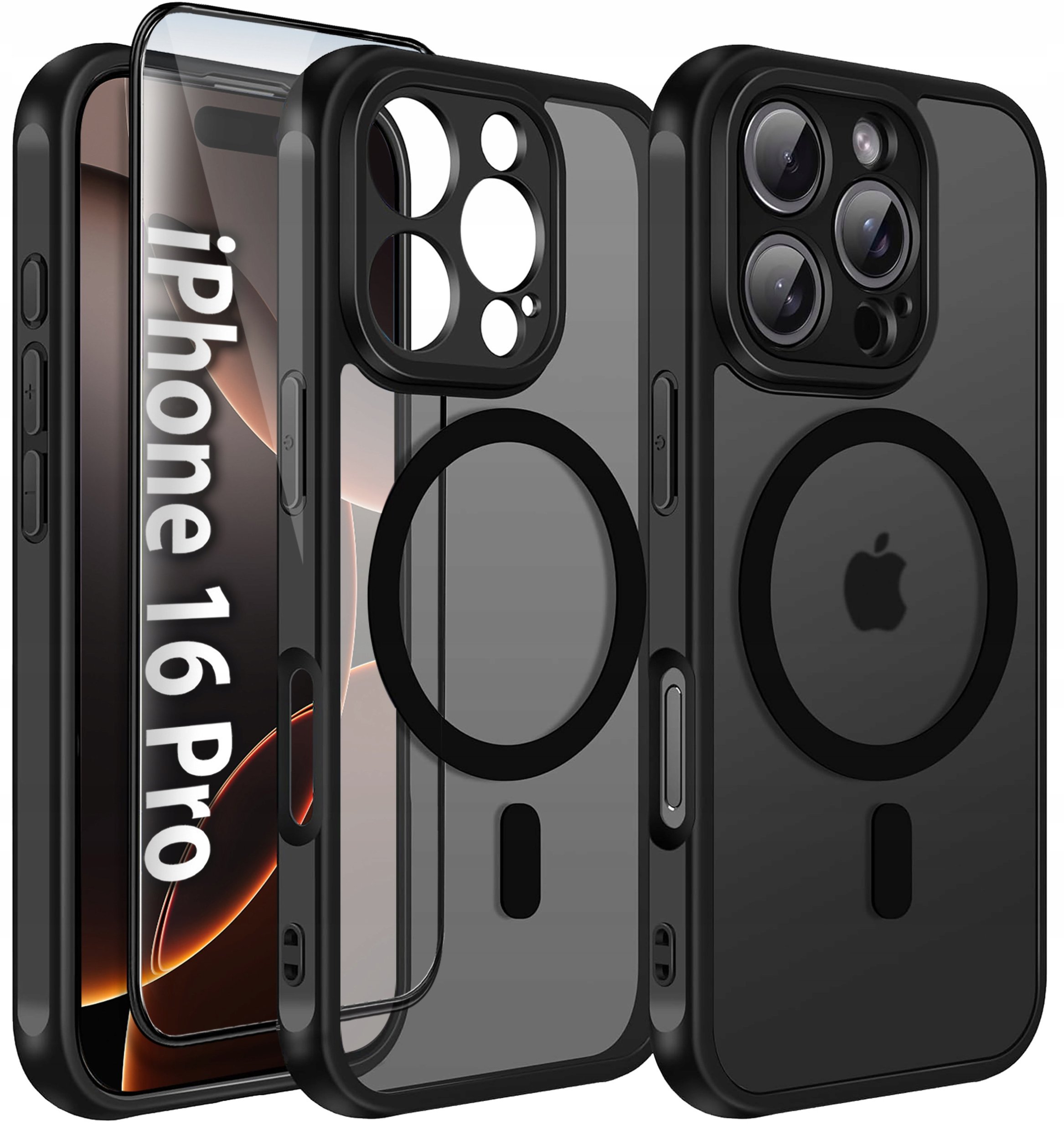 Etui do iPhone 16 Pro do MagSafe MATT CASE WZMACNIANE 360 Szkło 5D PREMIUM