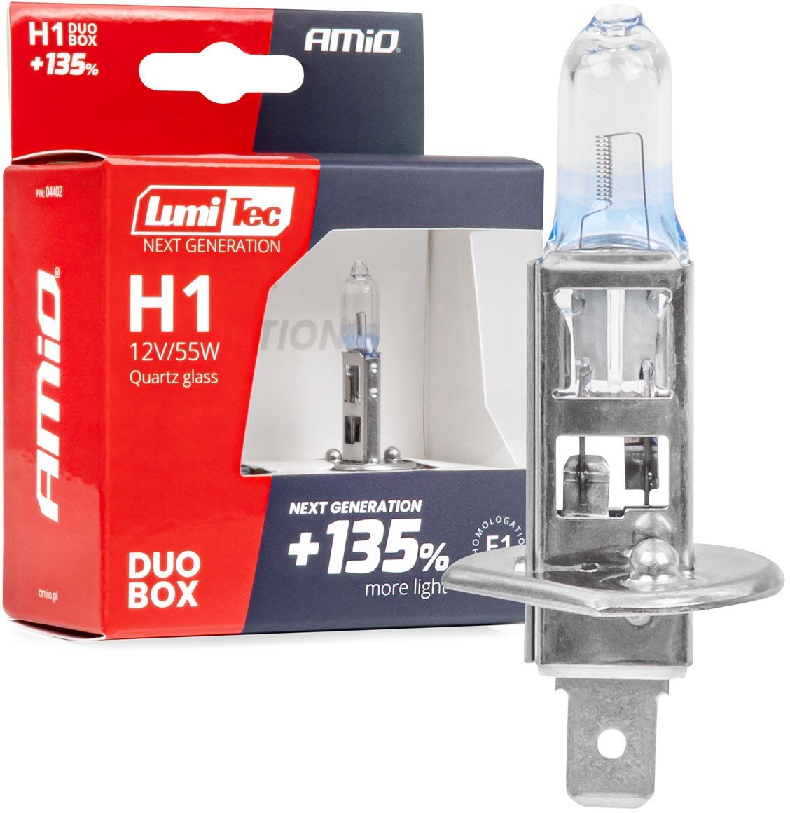 Żarówki halogenowe h1 12v 55w lumitec next generation +135% duo amio-04402
