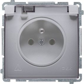 Kontakt-Simon Gniazdo hermetyczne Basic pojedyncze z/u 16A IP44 z przesłoną torów i klapką stal inox (BMGZ1Bz.01/21a)