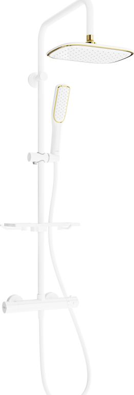 Zestaw prysznicowy Mexen Mexen KT49 zestaw prysznicowy natynkowy z deszczownicą i baterią termostatyczną, biały/złoty - 771504993-25