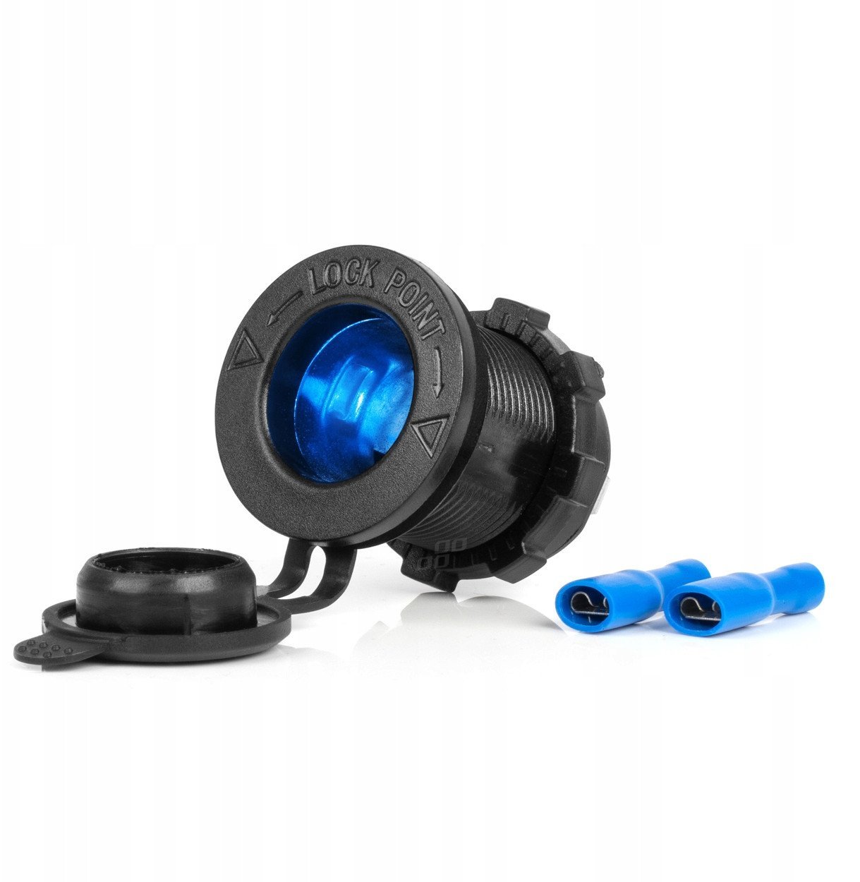 Gniazdo zasilania dodatkowe do zabudowy z niebieskim podświetleniem 12v 24v amio-04220